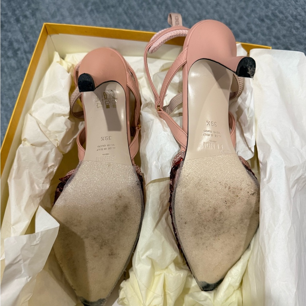 Fendi Roma colibri Sequin Pointed Toe Pink Ankle-Strap Heels 39.5 - Picture 4 of 7